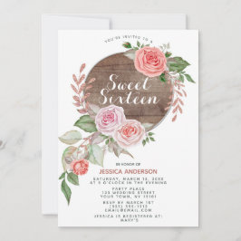 Invitación Dulce color de rosa rústico dieciséis del