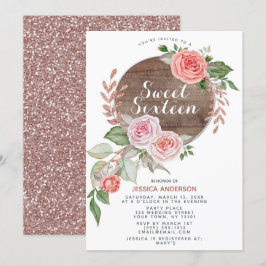 Invitación Dulce color de rosa rústico dieciséis del