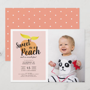 Invitación Dulce como Chica de la Cuta de Peach Photo1st Cump