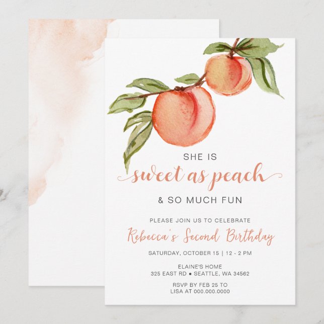 Invitación Dulce como Chica Peach (Anverso / Reverso)
