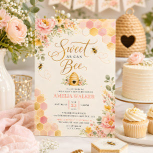 Invitación Dulce como la miel floral abeja baby shower