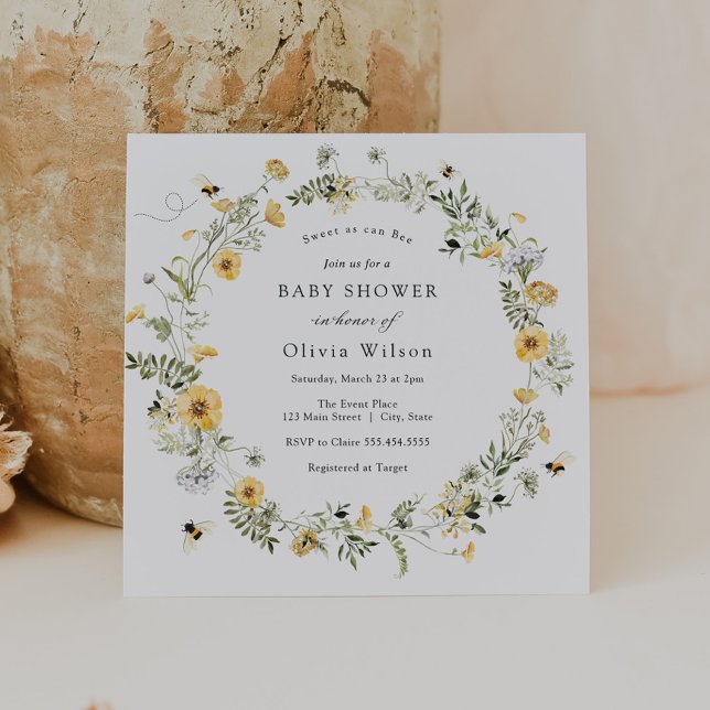 Invitación Dulce como lo puede hacer Bee Wildflower Baby Show (Subido por el creador)