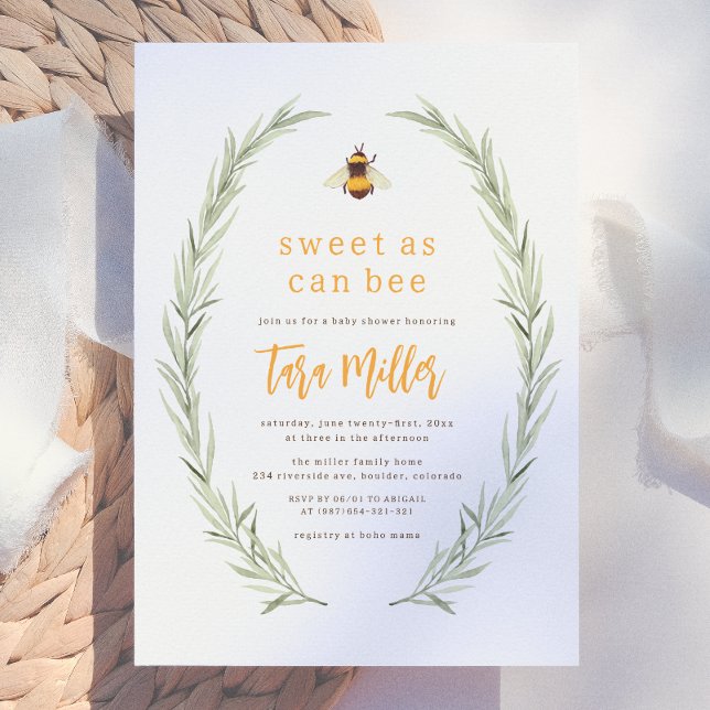 Invitación Dulce Como Puede Ser Abeja Fiesta de Bebé Rústica  (Subido por el creador)