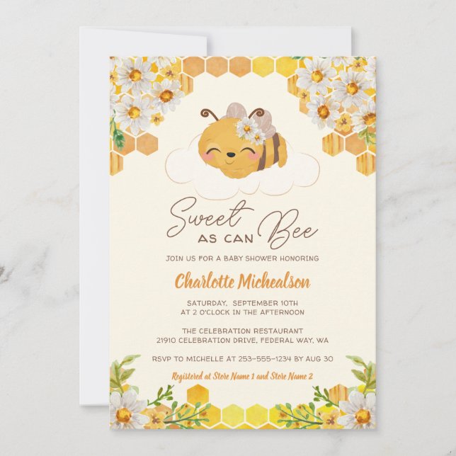 Invitación Dulce como puede ser Baby Shower Floral Honeycomb (Anverso)