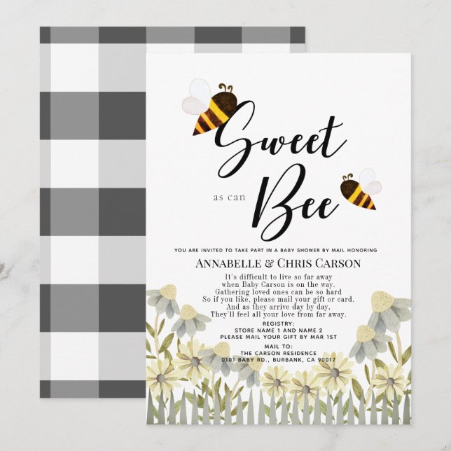 Invitación Dulce como puede ser Baby Shower por correo (Anverso / Reverso)
