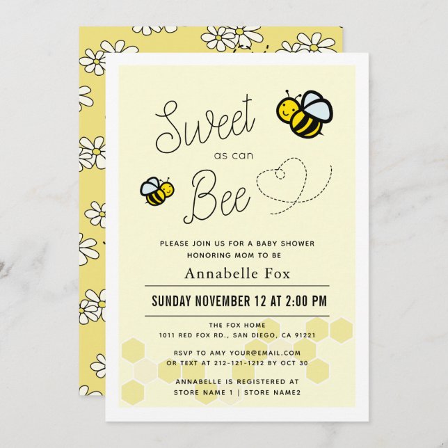 Invitación Dulce como puede ser el Baby Shower amarillo claro (Anverso / Reverso)