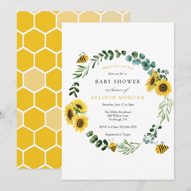 Invitación Dulce como puede ser el Baby Shower de girasol (Anverso / Reverso)