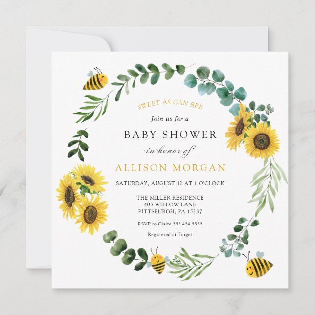 Invitación Dulce como puede ser el Baby Shower de girasol (Anverso)