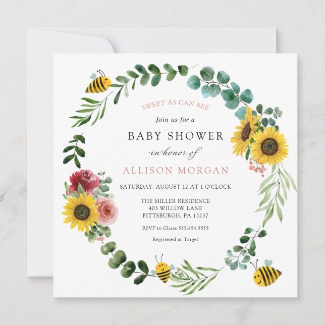 Invitación Dulce como puede ser el Baby Shower de girasol ros (Anverso)