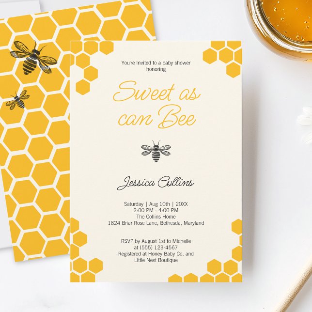 Invitación Dulce como puede ser el Baby Shower lindo de miel  (Sweet as can Bee Cute Yellow Honeycomb Baby Shower Invitation)
