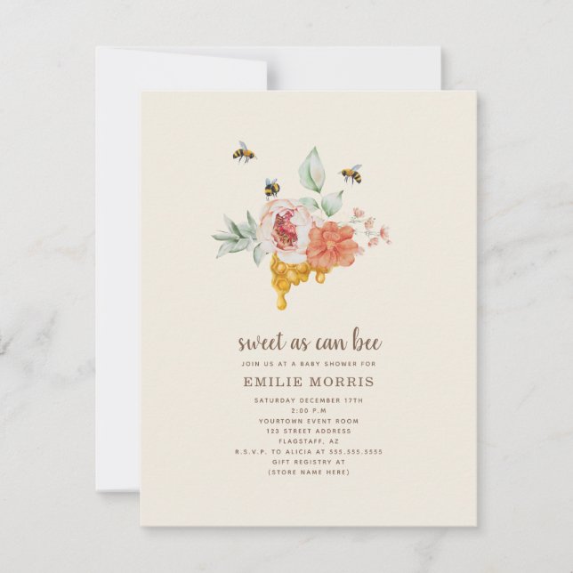 Invitación Dulce como puede ser honeycomb Floral Baby Shower (Anverso)