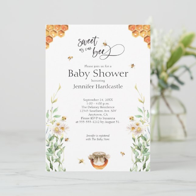 Invitación Dulce Como Puede Ser La Acuarela Floral Baby Showe (Anverso de pie)