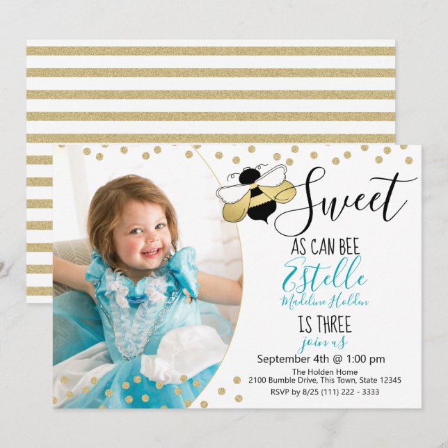 Invitación Dulce como puede ser la foto del Tercer Cumpleaños (Anverso / Reverso)