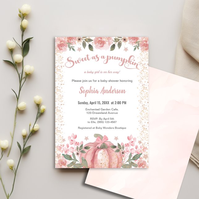 Invitación Dulce como un Baby Shower Chica Floral De Calabaza (Subido por el creador)