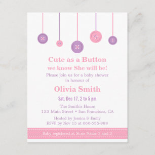 Invitación Dulce como un Botón Baby Shower Rosa y Morado