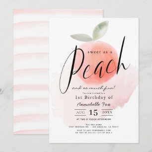 Invitación Dulce como una acuarela de melocotón Primer cumple