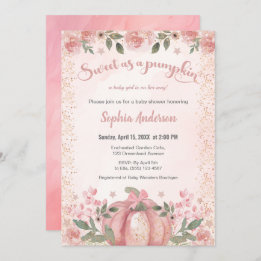 Invitación Dulce Como Una Calabaza Chica Floral Rosa Baby Sho