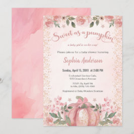 Invitación Dulce Como Una Calabaza Chica Floral Rosa Baby Sho