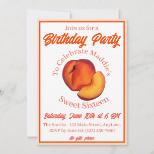 Invitación Dulce como una Peach Dieciséis 16 decimosexto cump