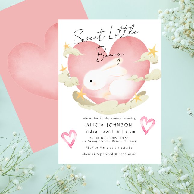 Invitación Dulce Conejito Corazones Rosados Cumpleaños de Beb (Subido por el creador)