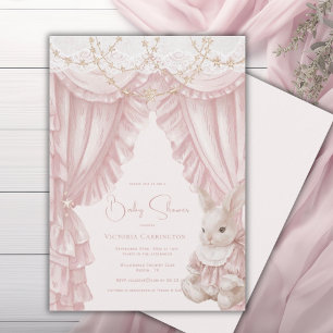 Invitación Dulce conejito rosa vintage elegante baby shower