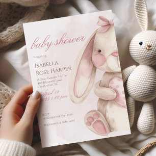 Invitación Dulce conejo acuarela rosa baby shower