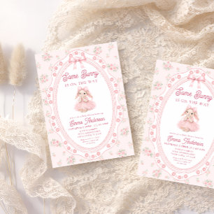 Invitación Dulce Conejo Conejito Rosa Fiesta de Bebé Niña