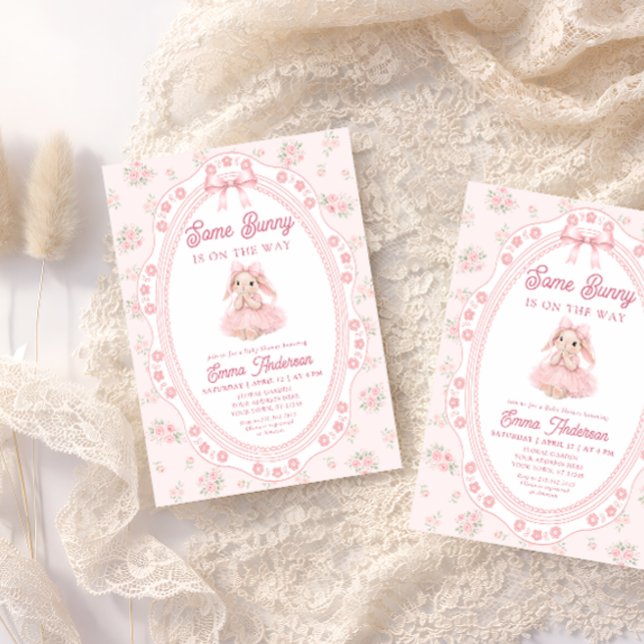Invitación Dulce Conejo Conejito Rosa Fiesta de Bebé Niña (Subido por el creador)