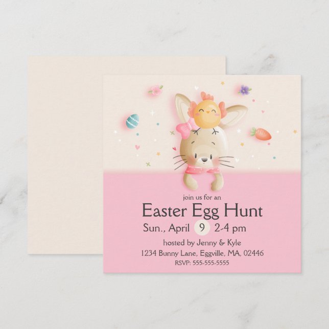 Invitación Dulce conejo de Pascua y huevos de pollo (Anverso / Reverso)