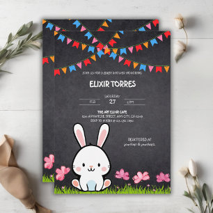 Invitación Dulce Conejo de Pizarra Blanca Baby Shower