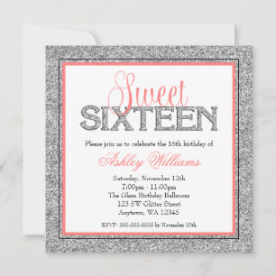 Invitación Dulce coralino 16 de la falsa plata atractiva del