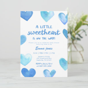 Invitación Dulce Corazón Azul Está En Camino Fiesta De Bebé