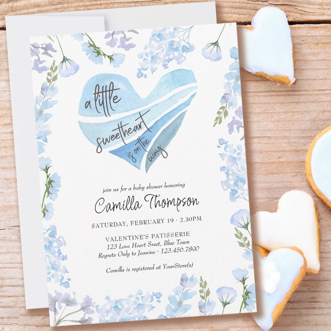 Invitación Dulce Corazón Azul Flores Baby Shower (Subido por el creador)
