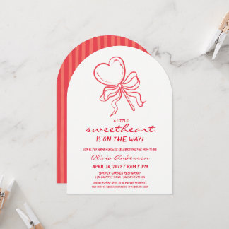 Invitación Dulce corazón Baby Shower con rayas de caramelo