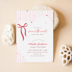 Invitación Dulce Corazón Baby Shower Rosa Rojo