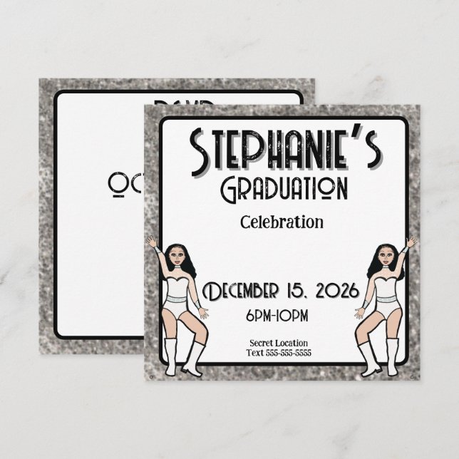 Invitación Dulce Corazón Bailarina de Plata Blanco: #2 (Anverso / Reverso)