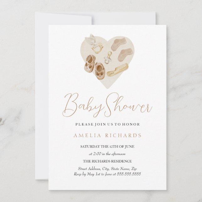 Invitación Dulce Corazón Boho Azul Fiesta de Bebé (Anverso)