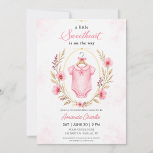 Invitación Dulce corazón de niña con overoles Rosa Cumpleaños