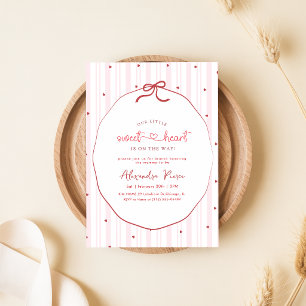 Invitación Dulce Corazón Lazo Rosa Fiesta de Bebé