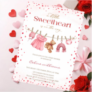 Invitación Dulce corazón ropa de bebé shower de San Valentín