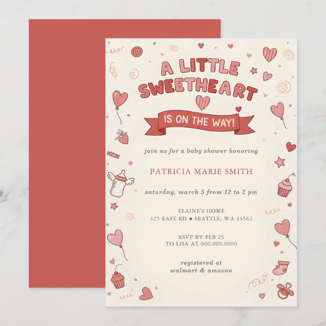 Invitación Dulce Corazón San Valentín Baby Shower (Anverso / Reverso)