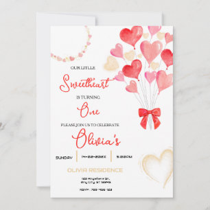 Invitación Dulce corazón San Valentín Primera fiesta de cumpl