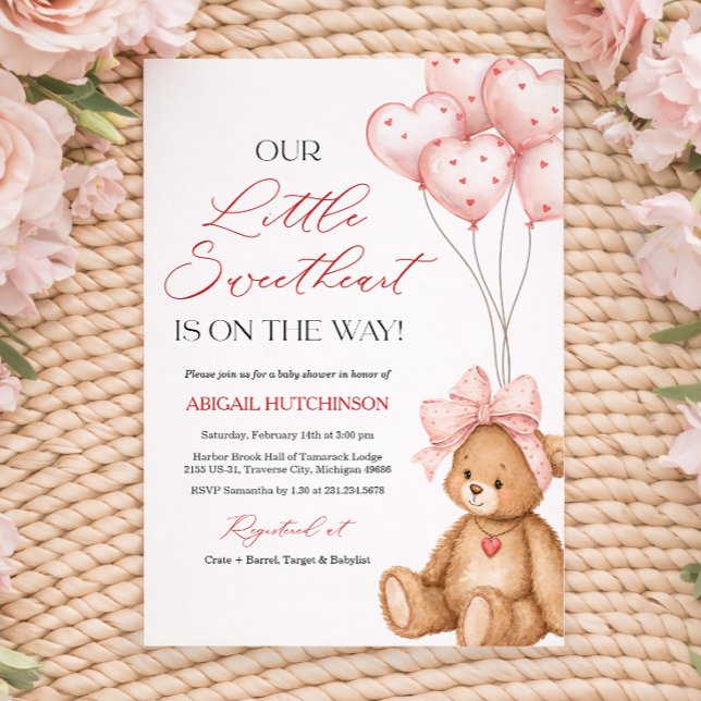 Invitación Dulce Corazoncito Baby Shower de San Valentín (Little Sweetheart Valentine Baby Shower Invitation)
