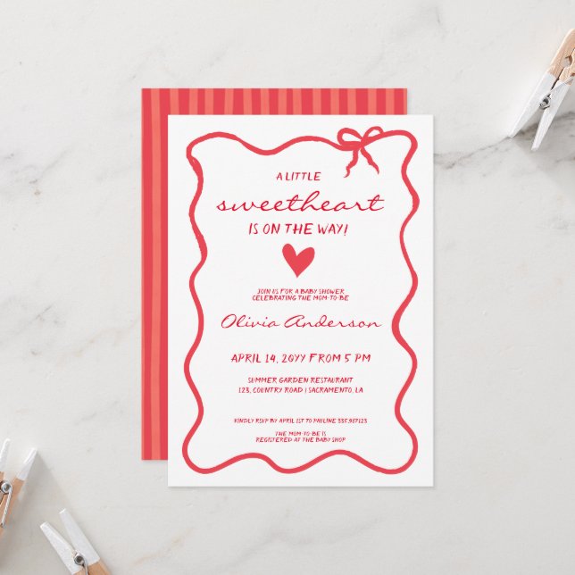 Invitación Dulce Corazoncito Baby Shower elegante (Anverso/Reverso In Situ)