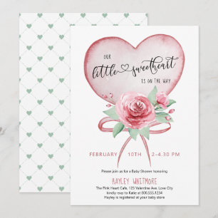 Invitación Dulce Corazoncito Corazón Rosa y Rosas Baby Shower