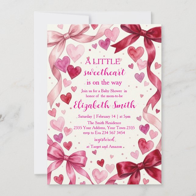 Invitación Dulce Corazoncito Fiesta de bebé en febrero para n (Anverso)