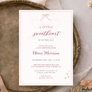 Invitación Dulce Corazoncito Lazo Rosa Baby Shower