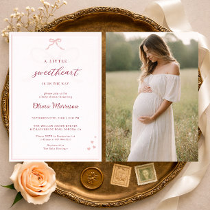 Invitación Dulce Corazoncito Lazo Rosa Foto Baby Shower
