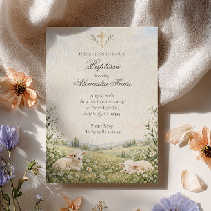 Invitación Dulce Corderito Bautizo Acuarela