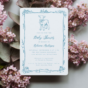 Invitación Dulce Corderito de Primavera Niño Azul Baby Shower